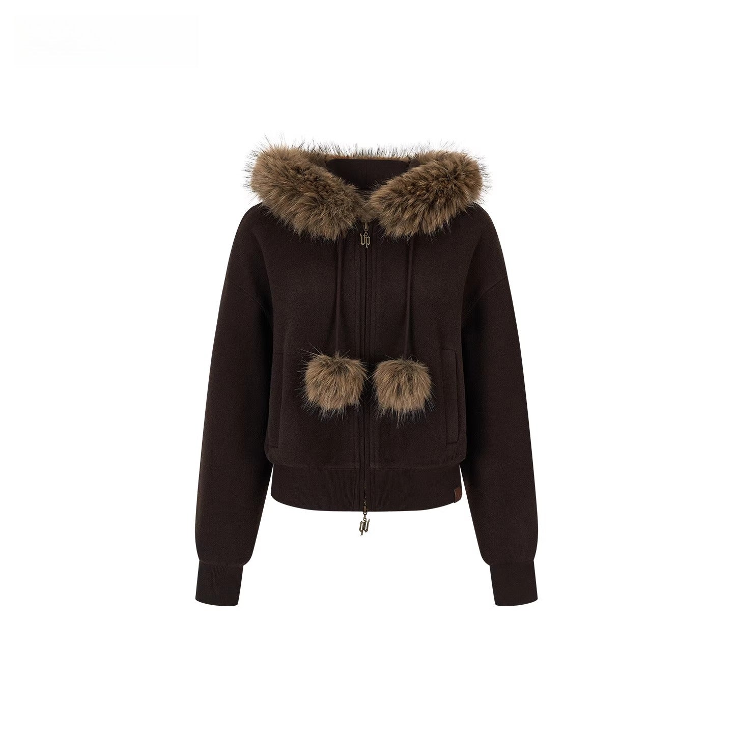 Faux Fur Collar Wool-Blend Fleece Jacket
