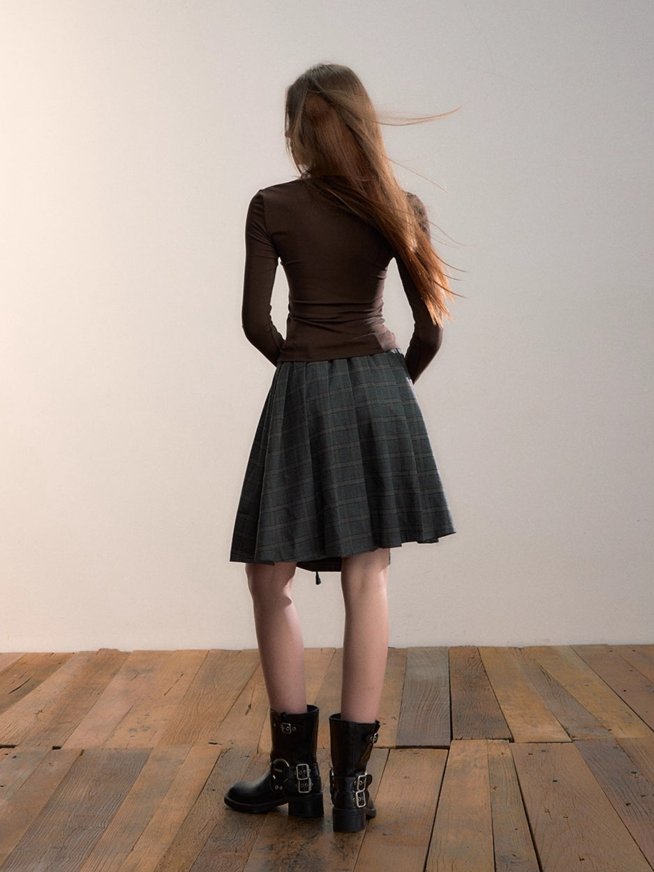 Belted Contrast Panel Knit Layered T-Shirt