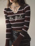 V-neck Striped Knitted Sweater - CHINASQUAD