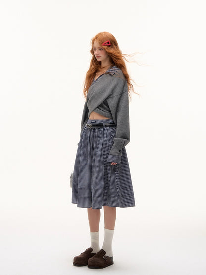 Plaid Pleated Mid-Length Skirt