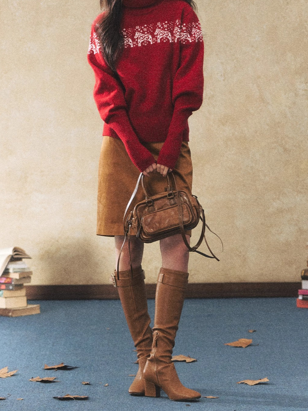 Vintage Faux Suede Midi Skirt