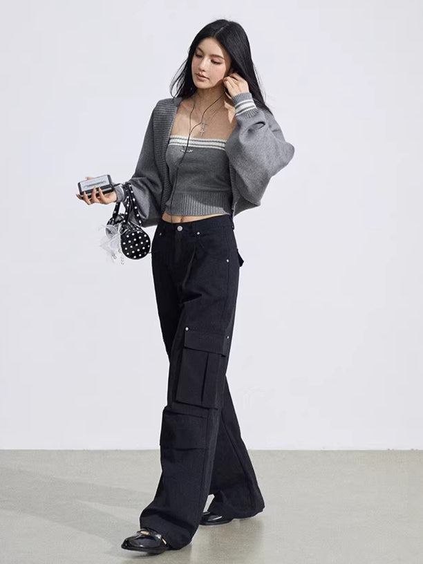 Pleated Utility Wide-Leg Pants