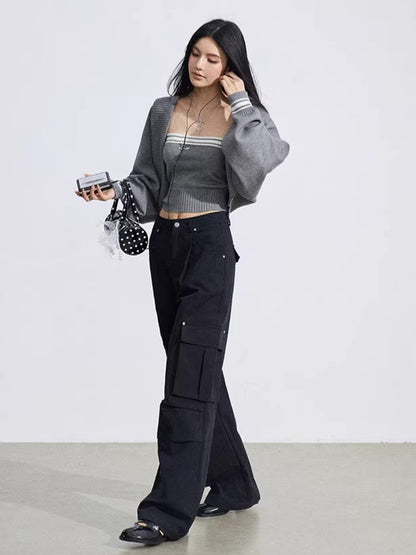 Pleated Utility Wide-Leg Pants