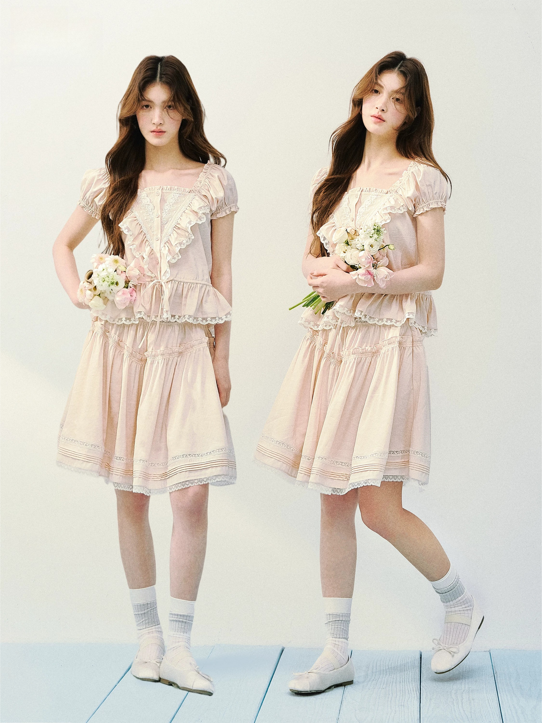 Romantic Ruffle Lace Blouse &amp; Skirt Set