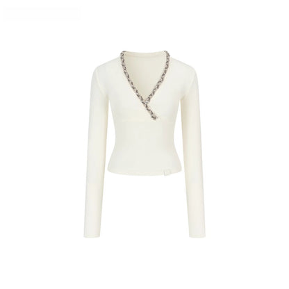 V-Neck Panelled Knit Long-Sleeve T-Shirt