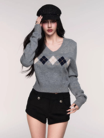 V-Neck Wool-Blend Knit Pullover