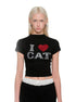 "I ♥ CAT" Rhinestone Fitted T-shirt - CHINASQUAD