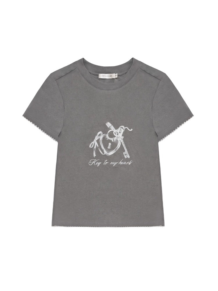 Key Print Contrast-Edge T-shirt