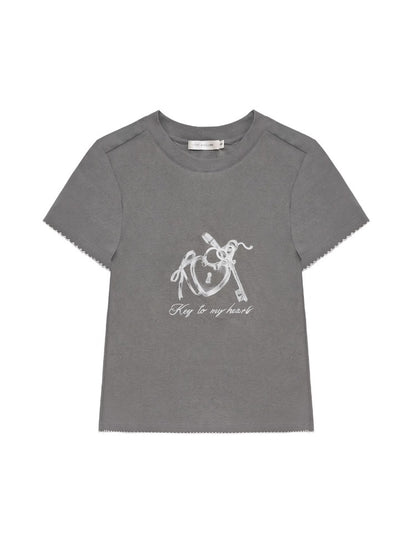 Key Print Contrast-Edge T-shirt