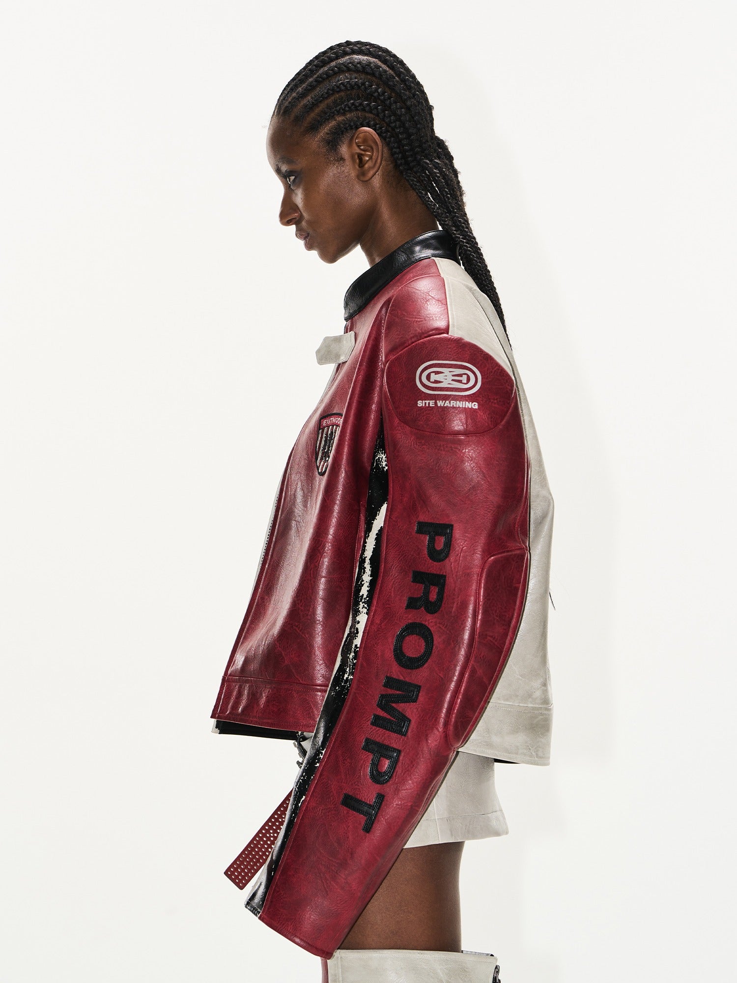 Distressed Contrast Leather Sports Jacket
