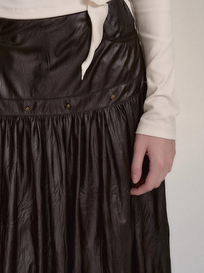 Dark Coffee PU Midi Skirt