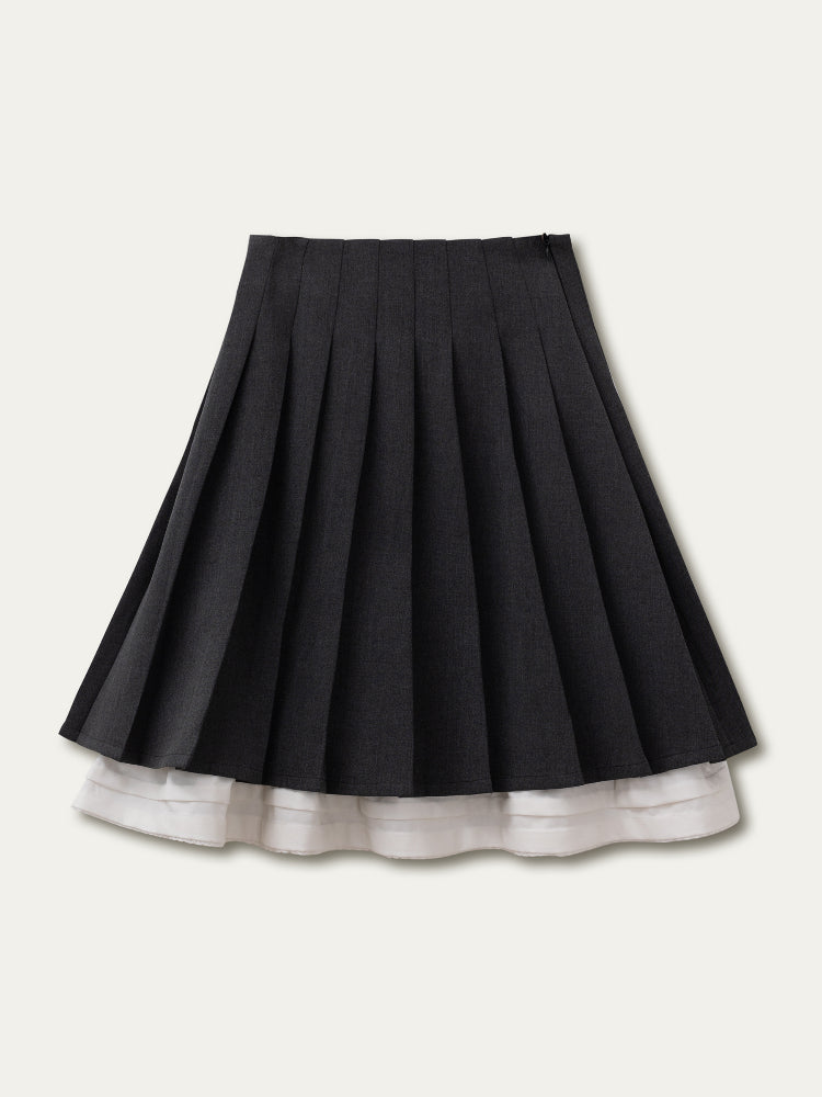 Gray Pleated Lace Skirt