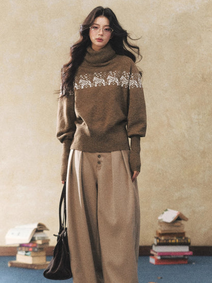 Dual-Tone Knit Turtleneck Sweater