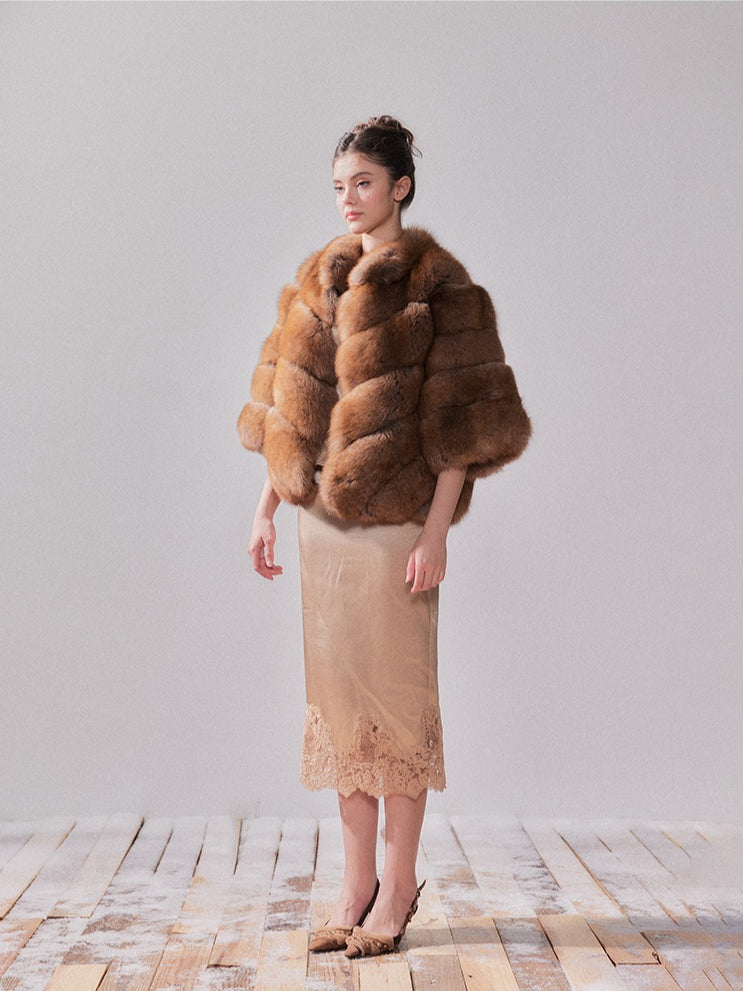 Gilded Amber Saga Fox Fur Short Coat