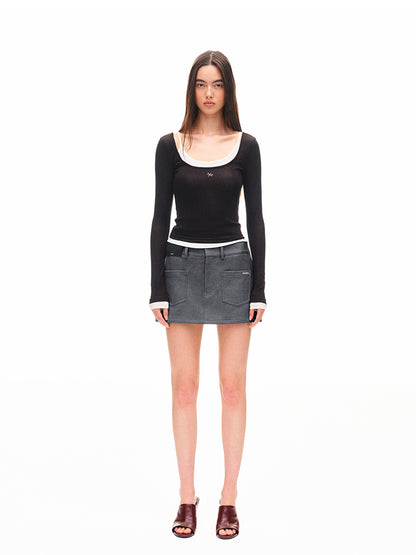 Wool Fold-Structure Low-waist Pencil Skirt