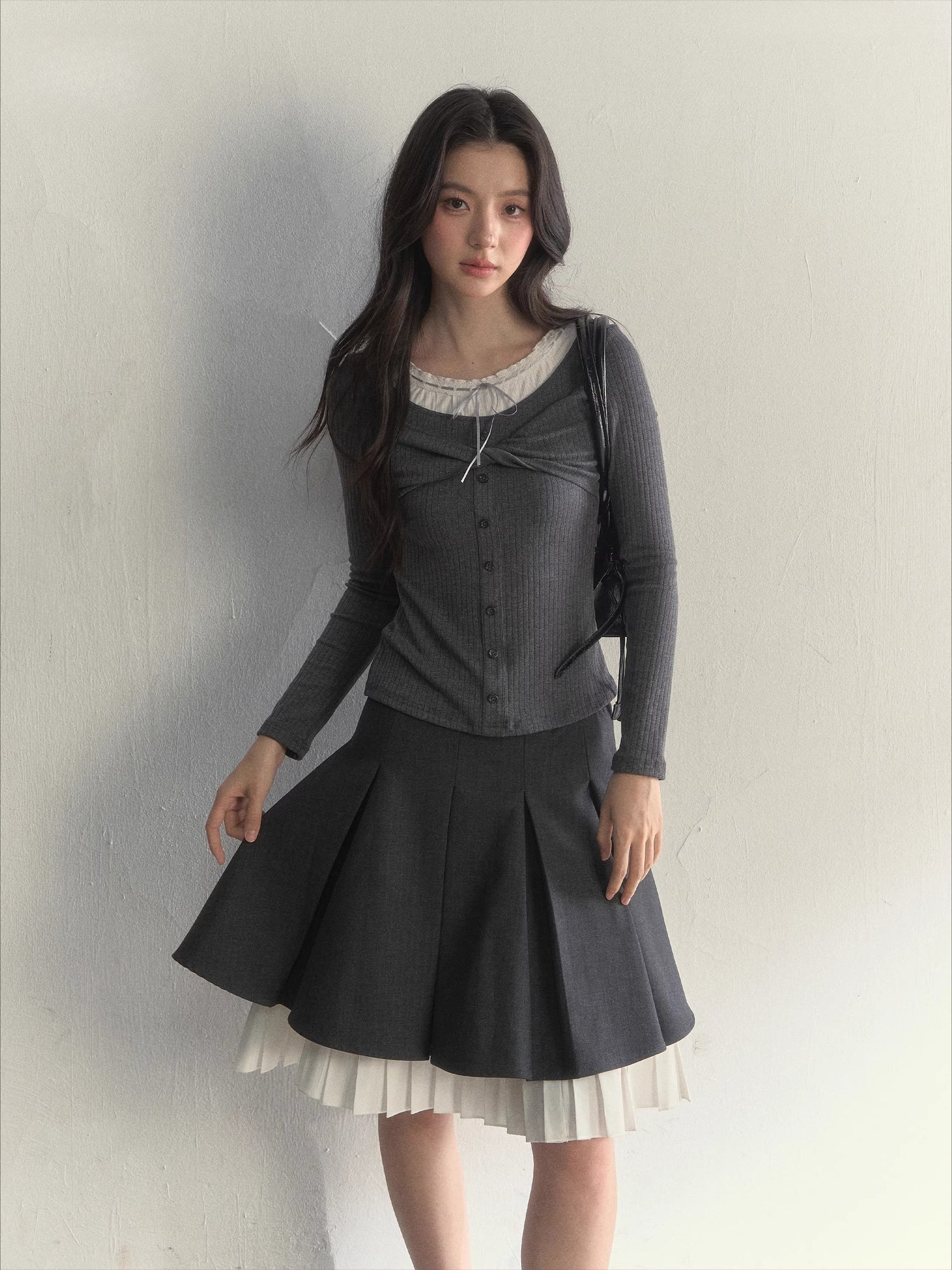 Bow-Tied Knit Long Sleeve T-Shirt