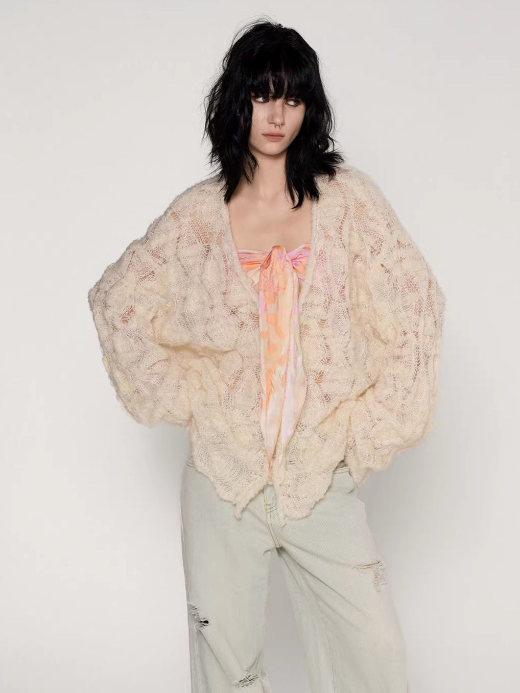 Mohair–Alpaca Cable-Knit Cardigan