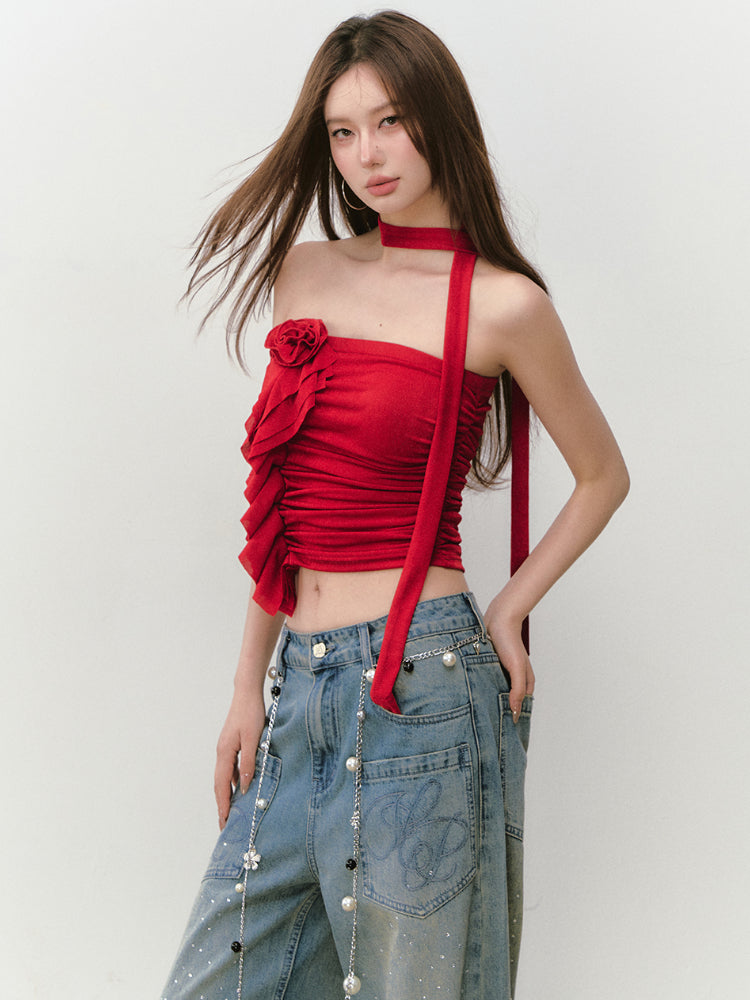 3D Rose Ice Silk Bustier