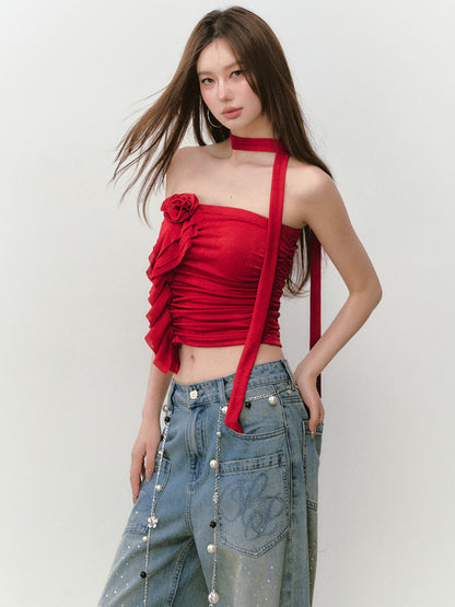 3D Rose Ice Silk Bustier