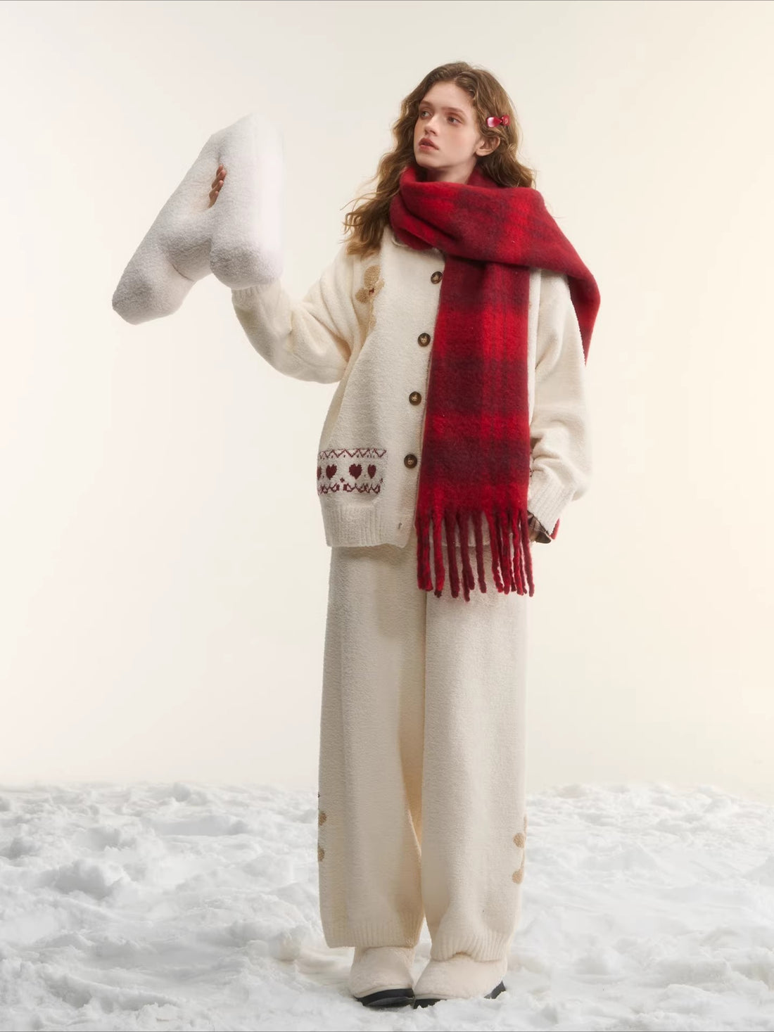 Vintage Wool-Blend Red Plaid Scarf