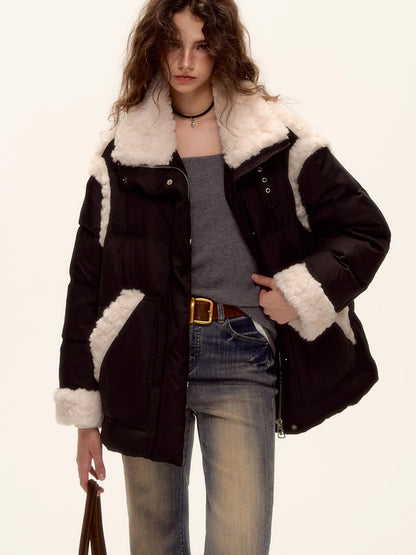 Faux Shearling Panel Down Jacket