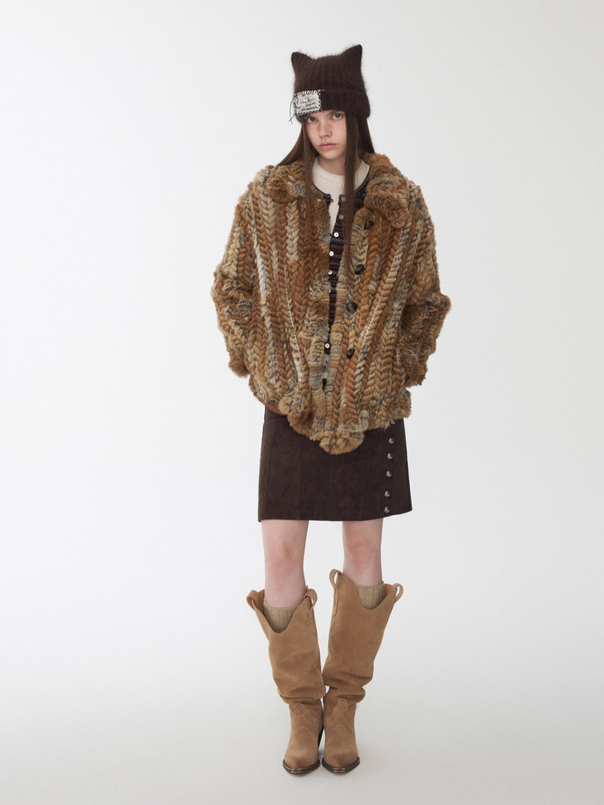 Melard Woven Rabbit Fur Shirt Jacket