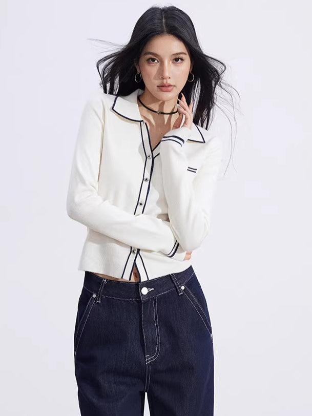 Color-Block Polo Collar Knit Base Layer