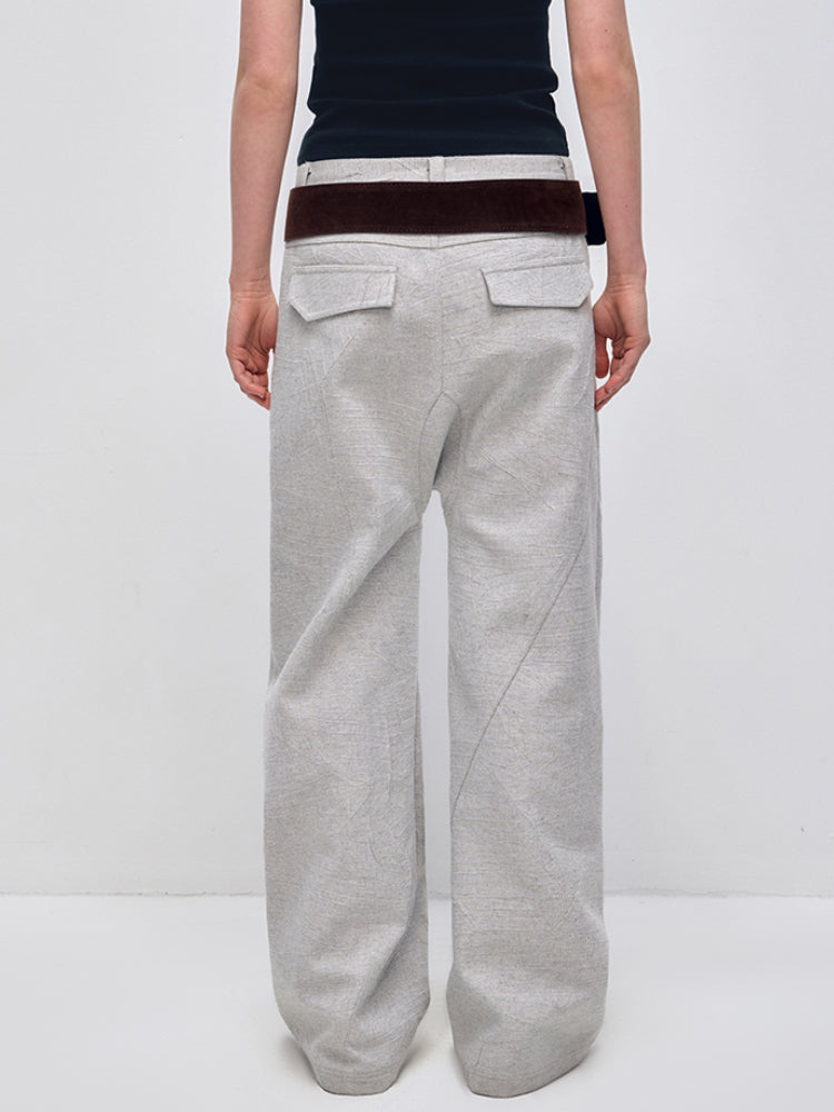 Gray Twill Low-Crotch Straight Leg Suit Pants