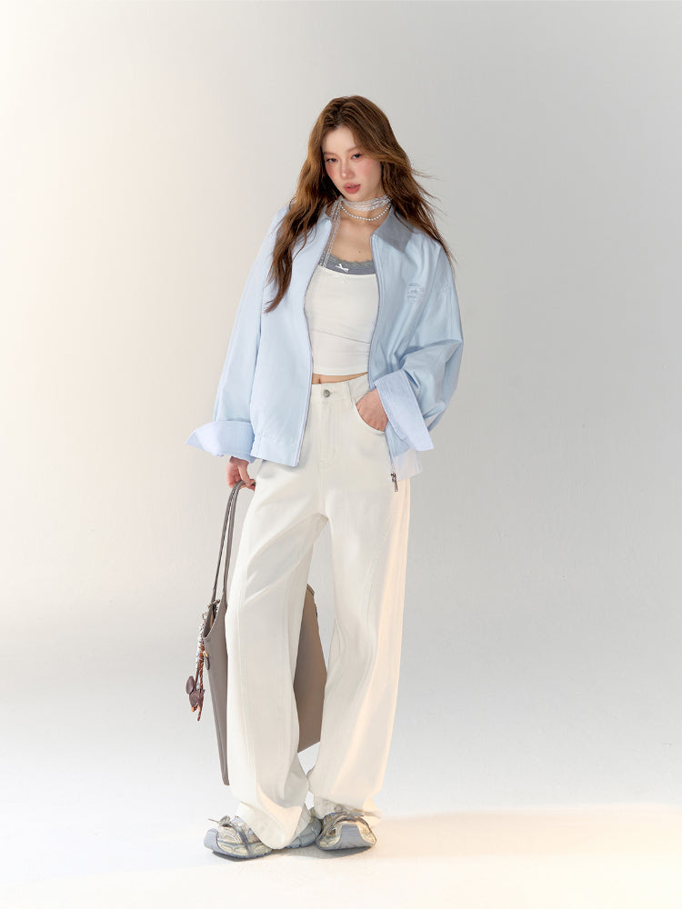 Light Blue Collar Color-block Workwear Jacket