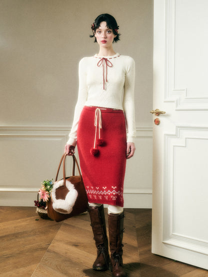 Warm Fabric Color Block Sweater &amp; Skirt Set