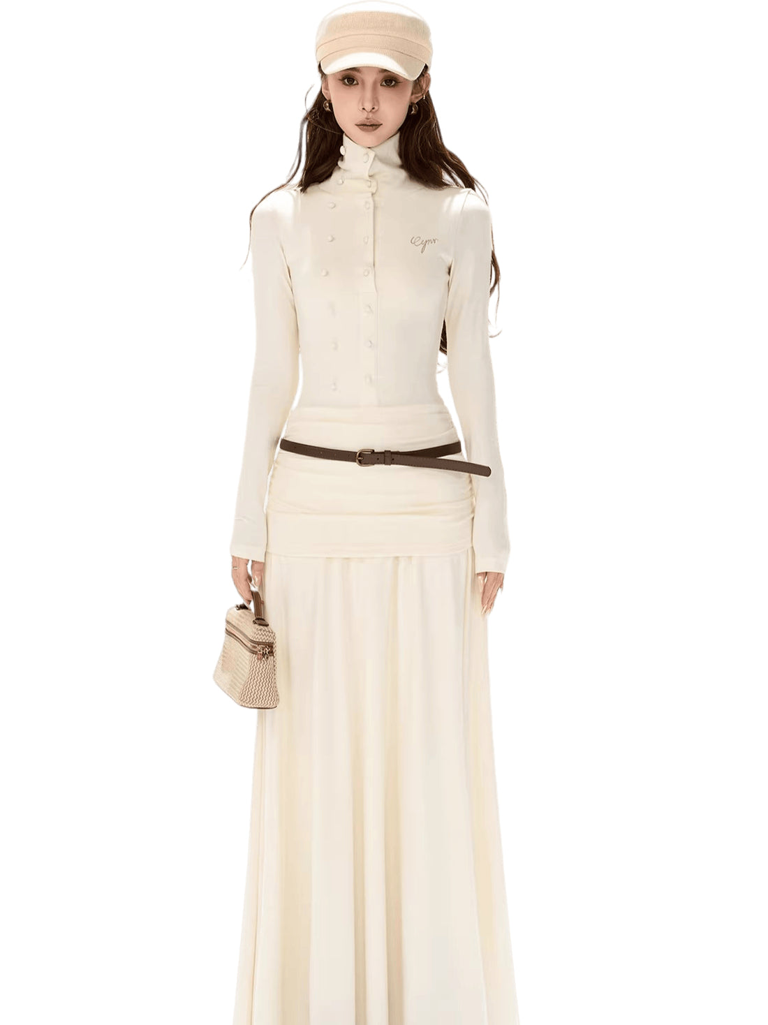 Elegant High-Neck Wool Knit Maxi Dress