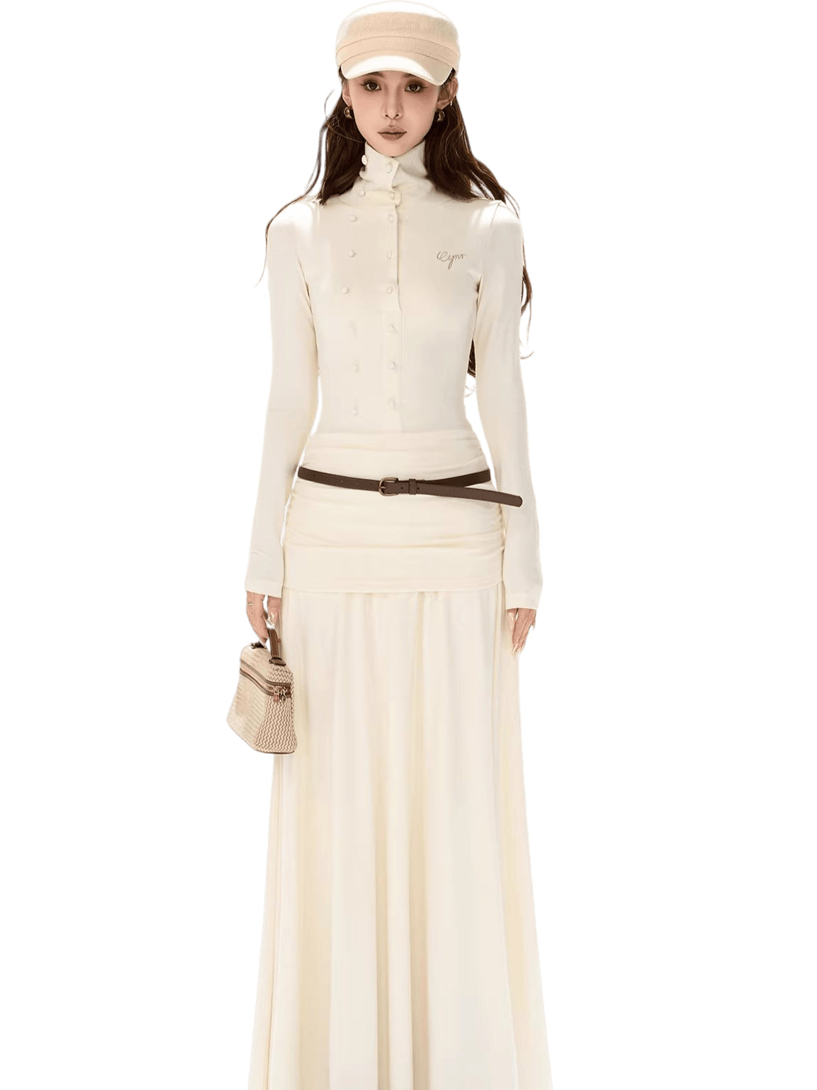 Elegant High-Neck Wool Knit Maxi Dress