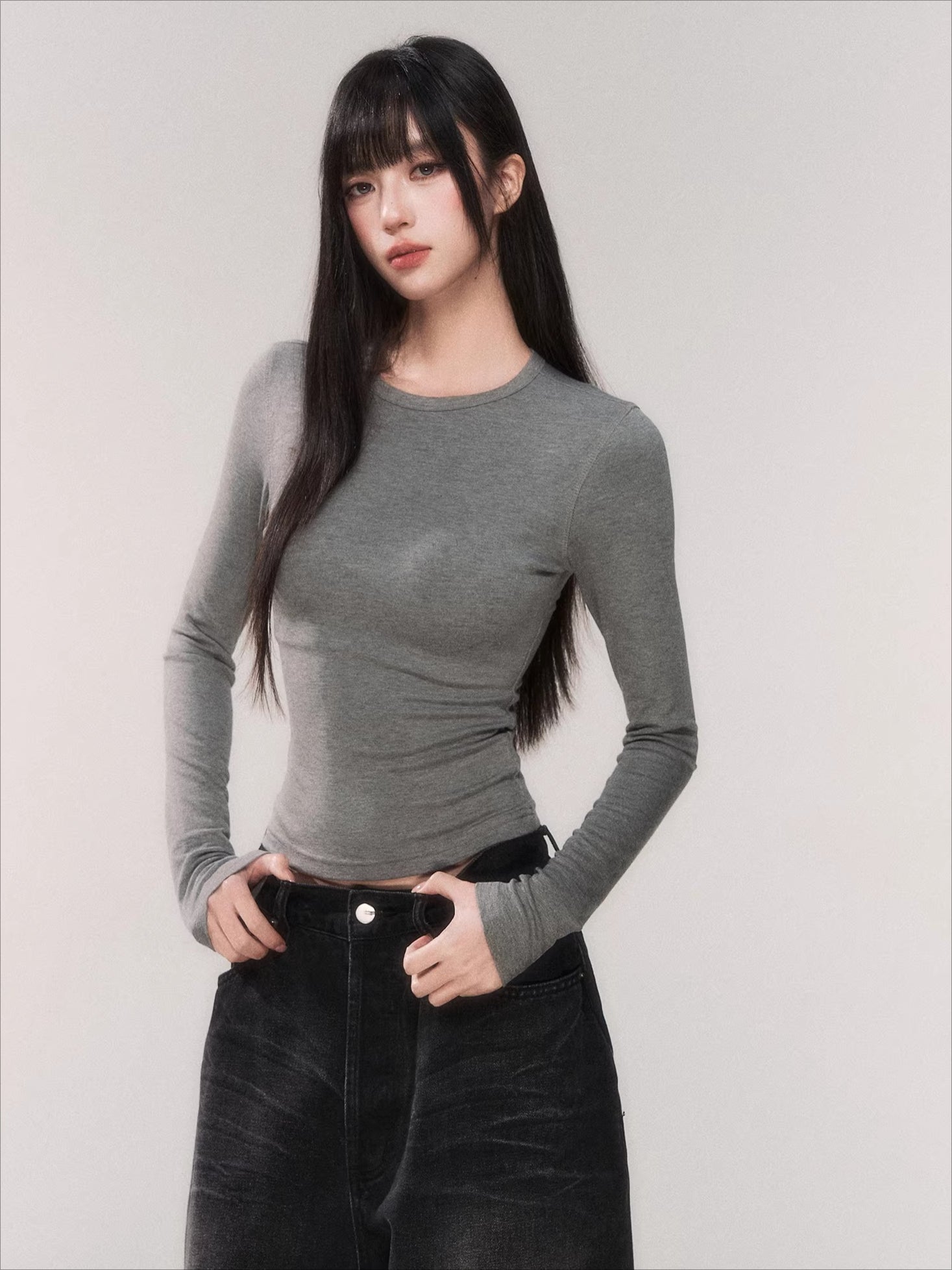Waist-Cinching Long-Sleeve Crewneck Base Tee