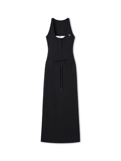 Contrast Color Fake Two-piece Waist Hollow Dress - CHINASQUAD