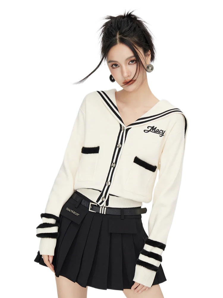 Black &amp; Off-white Patchwork Lapel Sweater