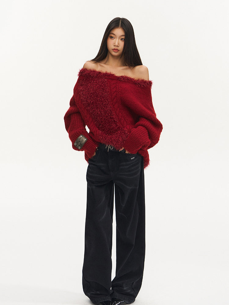 Off-Shoulder Sweater Knitted Pullover