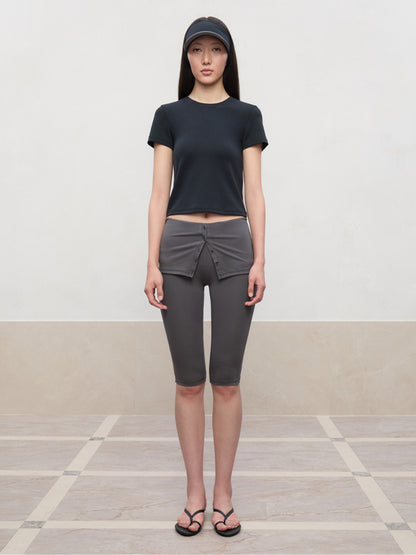 High Elastic Mid-Low Waist Five-Quarter Shorts