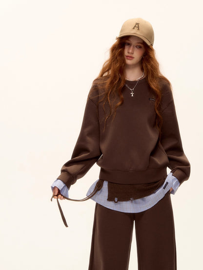 Patchwork Sweatshirt &amp; Curved-Hem Knit Pants Set
