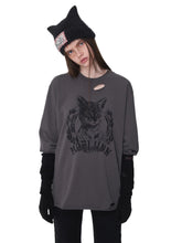 Vintage Cat & Dog Print Distressed Long-Sleeve Tee - CHINASQUAD