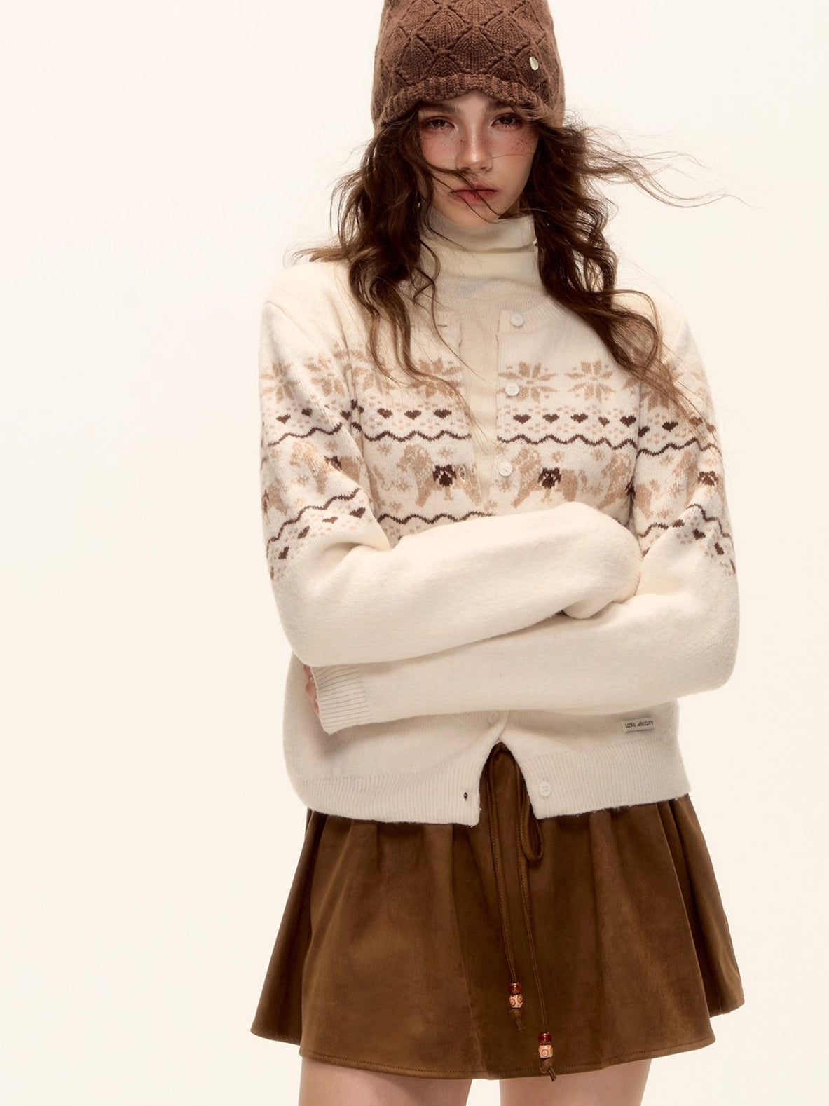 Beaded Suede Puff Mini Skirt