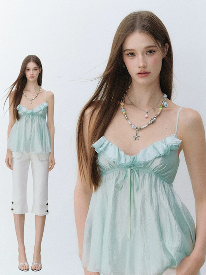 Ruffled Trim Acetate Slim-Fit Camisole