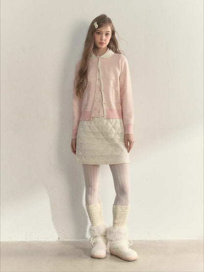 Sweet Pink Gingham Doll Collar Knit Cardigan
