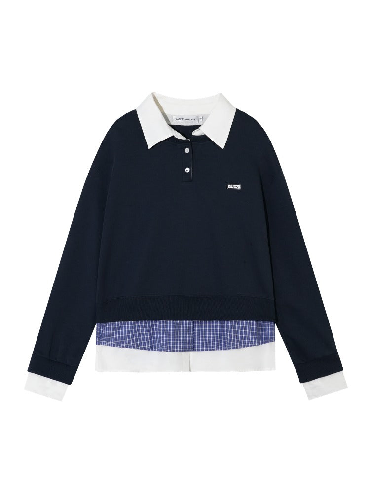 Fake Three-Piece Plaid Splicing Polos