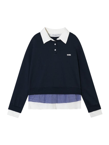 Fake Three-Piece Plaid Splicing Polos