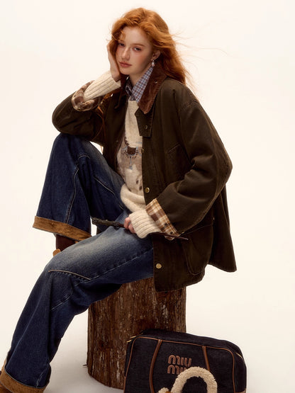 Plaid Corduroy Padded Workwear Jacket