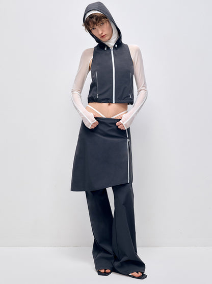 Color-block Hooded Zipper Vest &amp; Pant Set