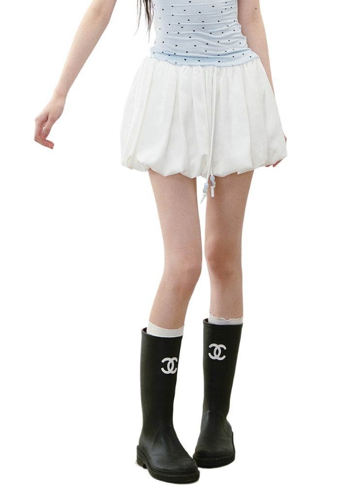 White Satin Tie-up Puff Skirt - CHINASQUAD