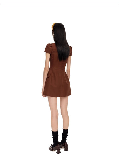 Ruffled Short-Sleeve A-Line Dress