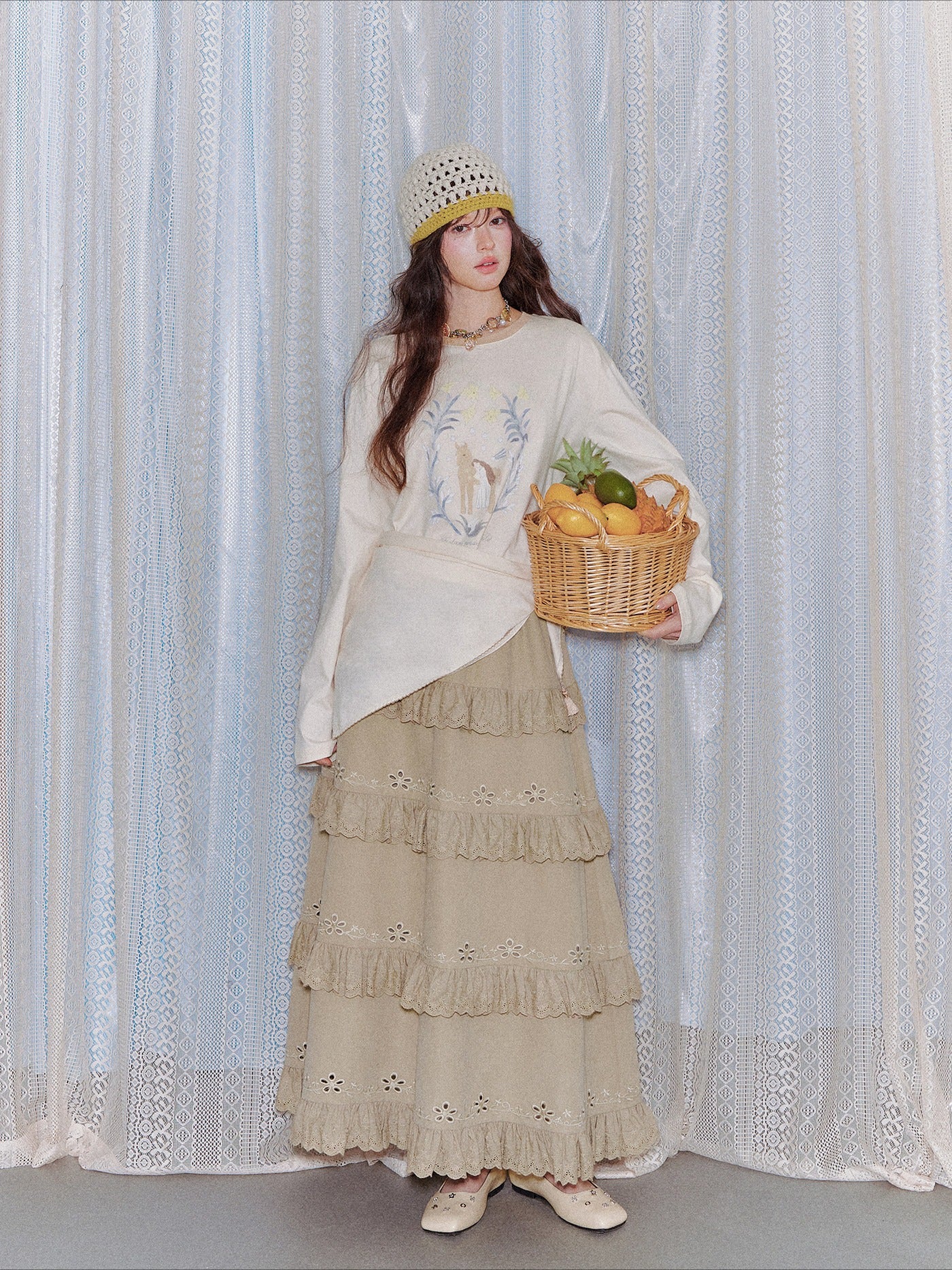 Bohemian Tiered Embroidered Maxi Skirt