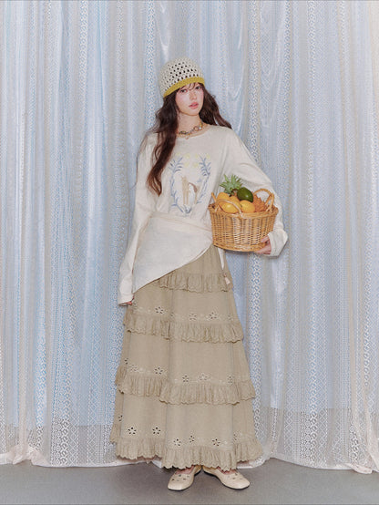 Bohemian Tiered Embroidered Maxi Skirt